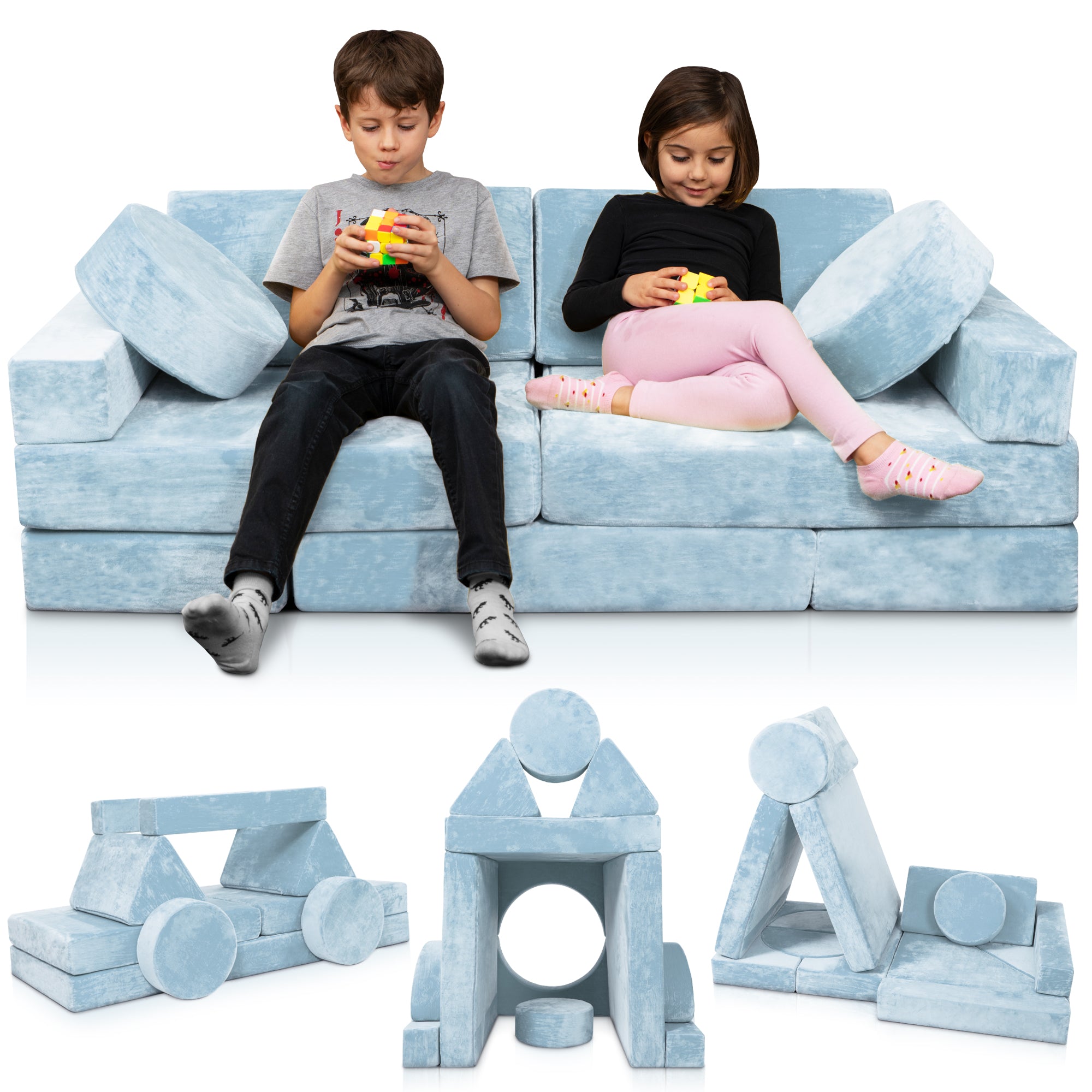 LX15 14pcs Modular Kids Couch Light Blue