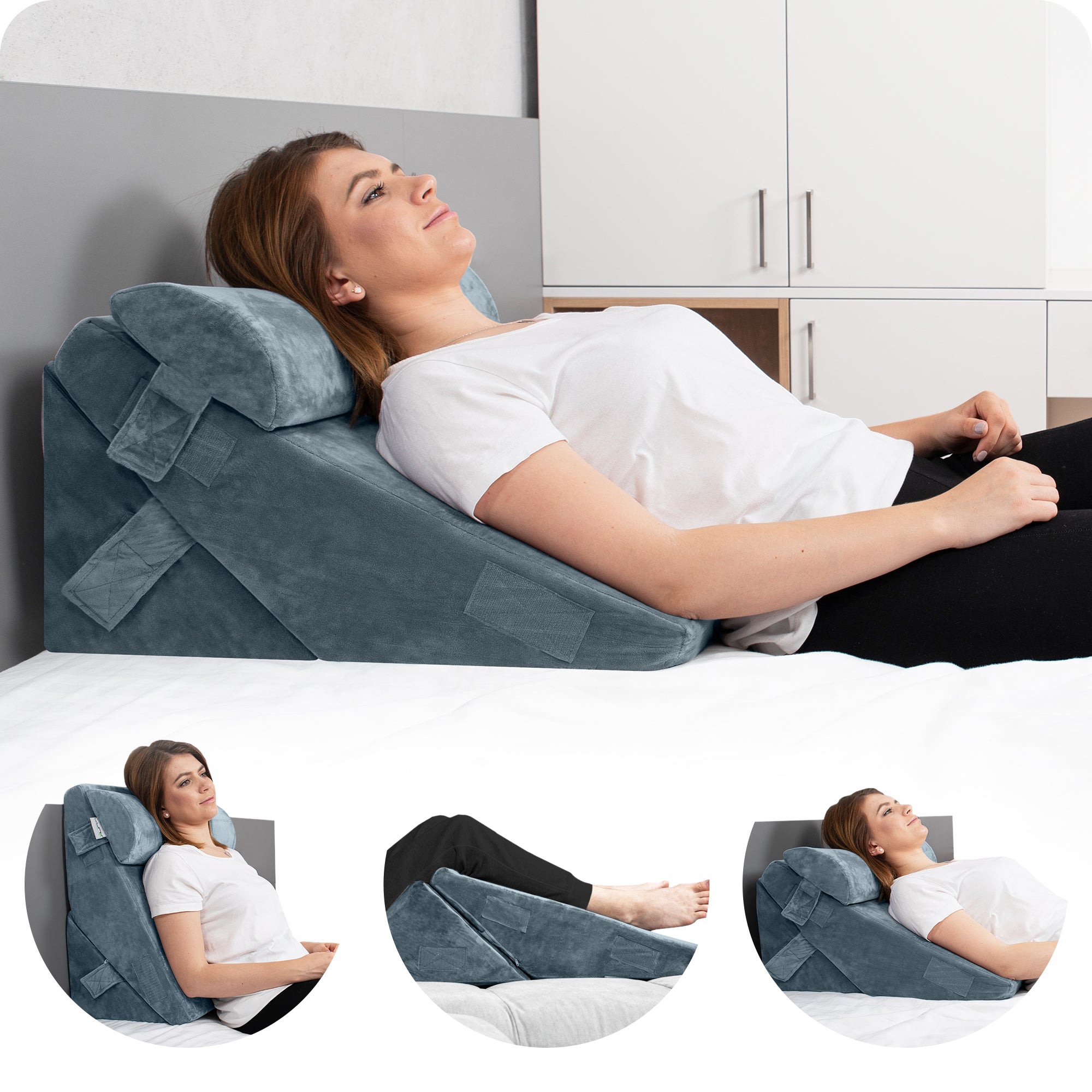 LX6 3pcs Orthopedic Wedge Pillow Set, Stone Navy – Lunix
