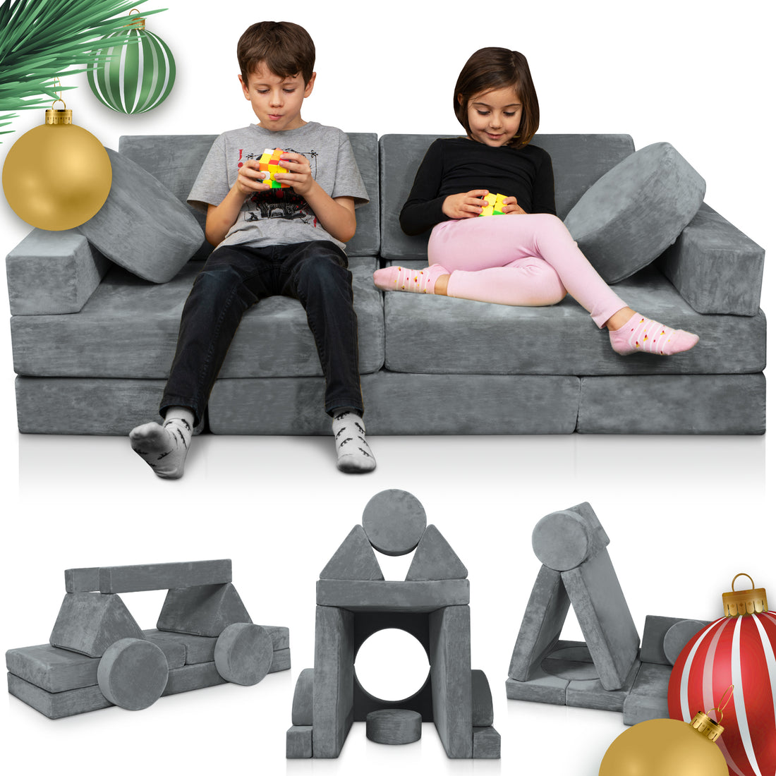 LX15 14pcs Modular Kids Couch Dark Gray