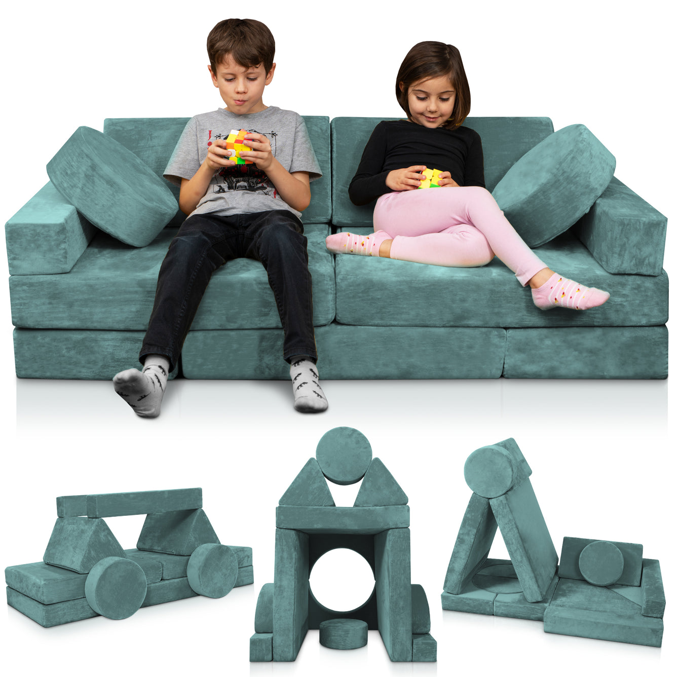 LX15 14pcs Modular Kids Couch Teal Blue
