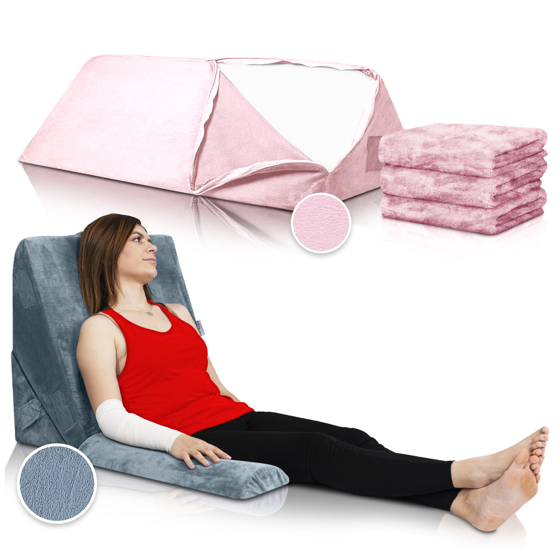 Lunix LX6 3pc Wedge Pillow Set (Navy) + Extra Cover Bundle (Pink)