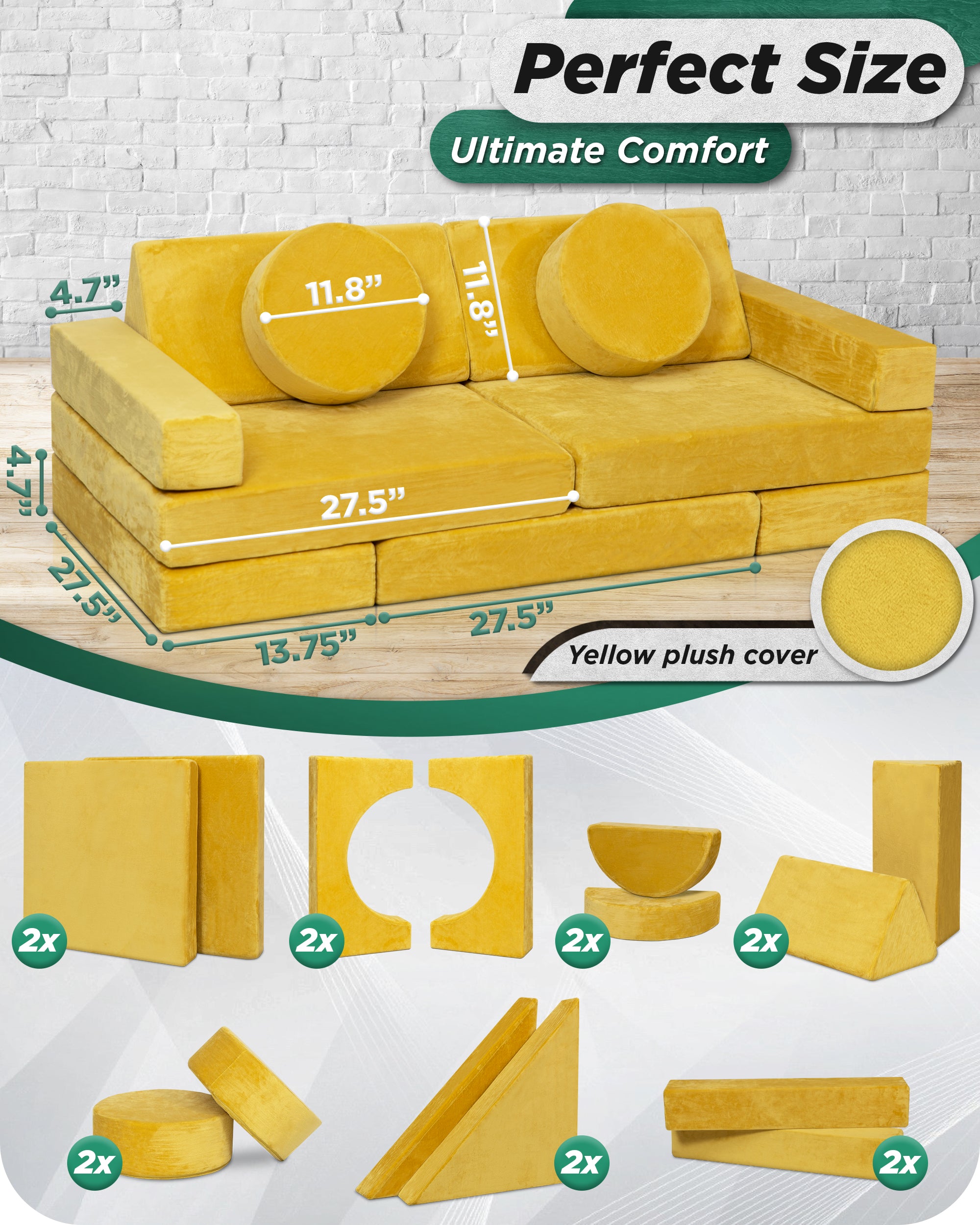 LX15 14pcs Modular Play Couch - Mustard Yellow