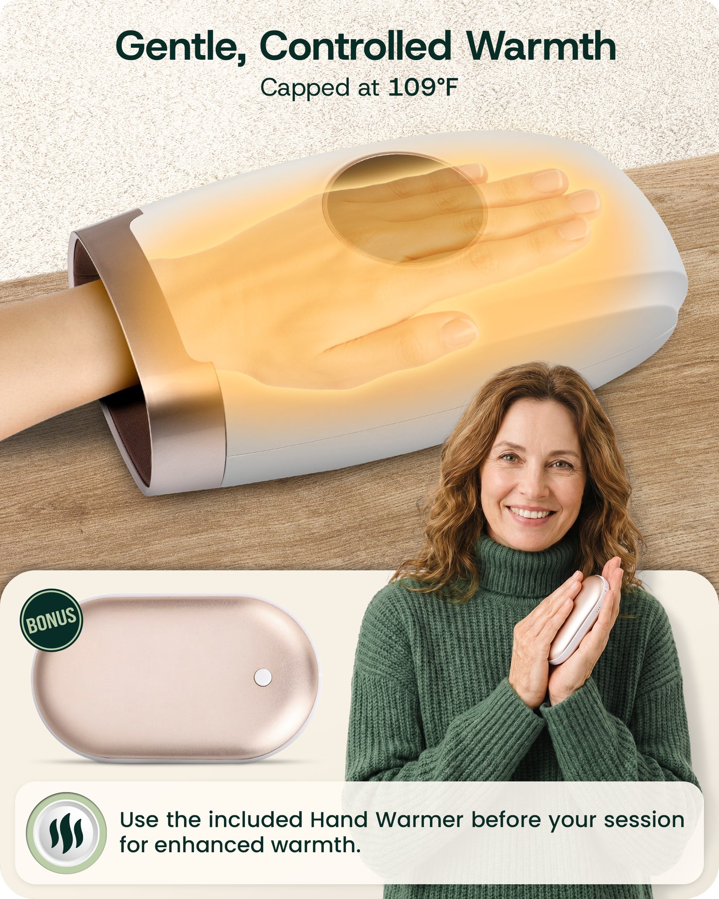 LX7 LCD Touchscreen Hand Massager, Heated Air Compression, Lunar White