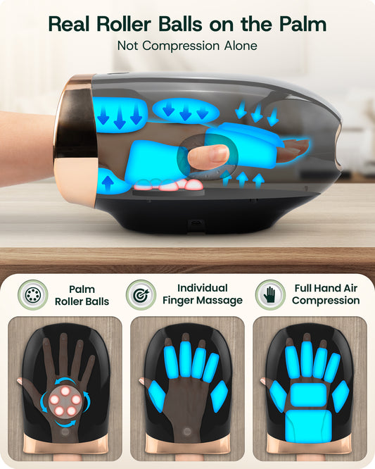 LX30 Rolling Hand Massager, Kneading + Compression, Heat + Cooling Fan, Charcoal Black