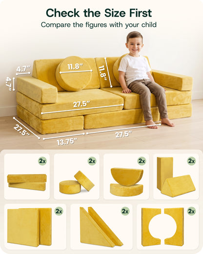 LX15 14pcs Modular Play Couch, Amber Yellow