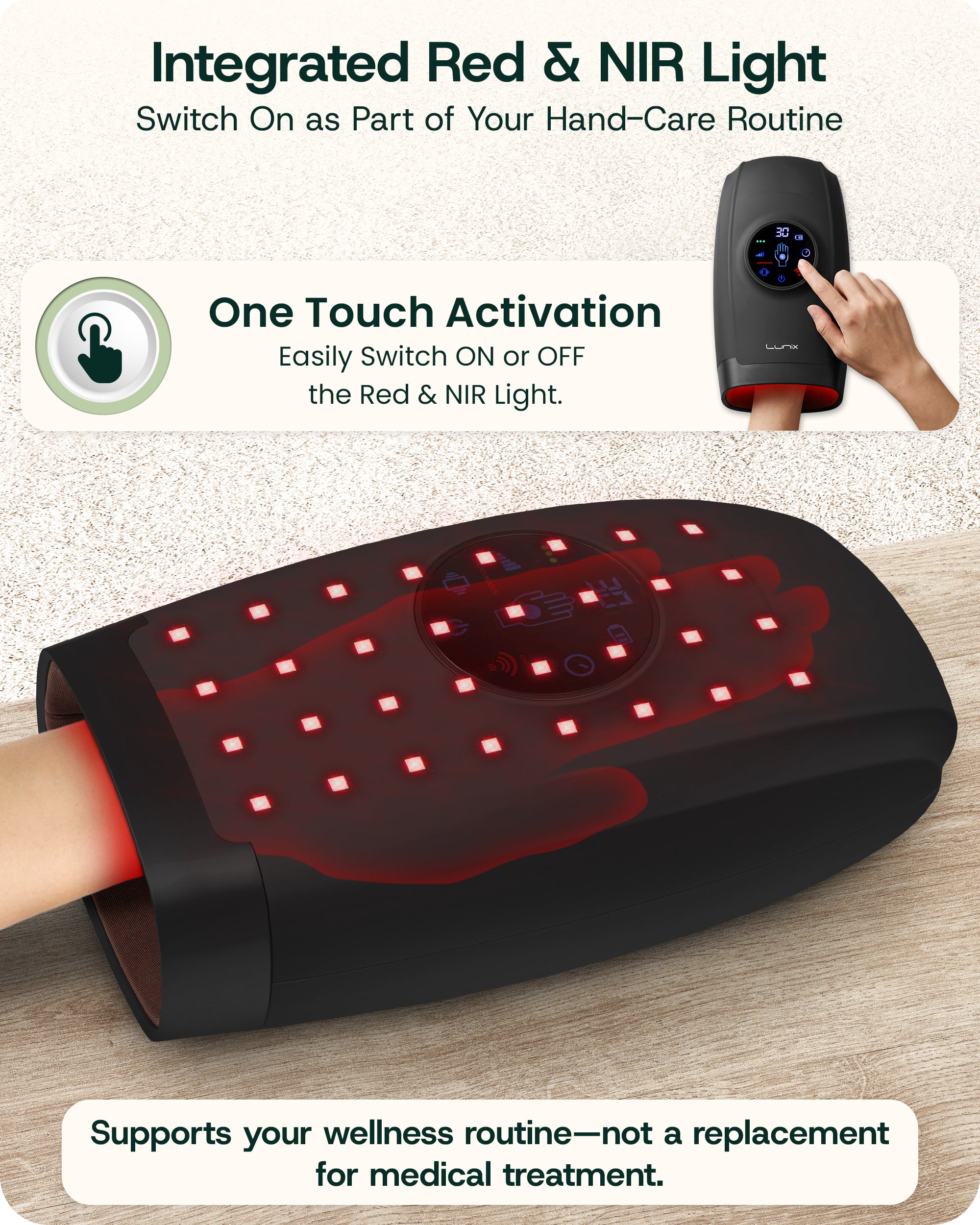 Lunix LX37 Hand Massager, Touchscreen Red Light Therapy for Hands, Cha