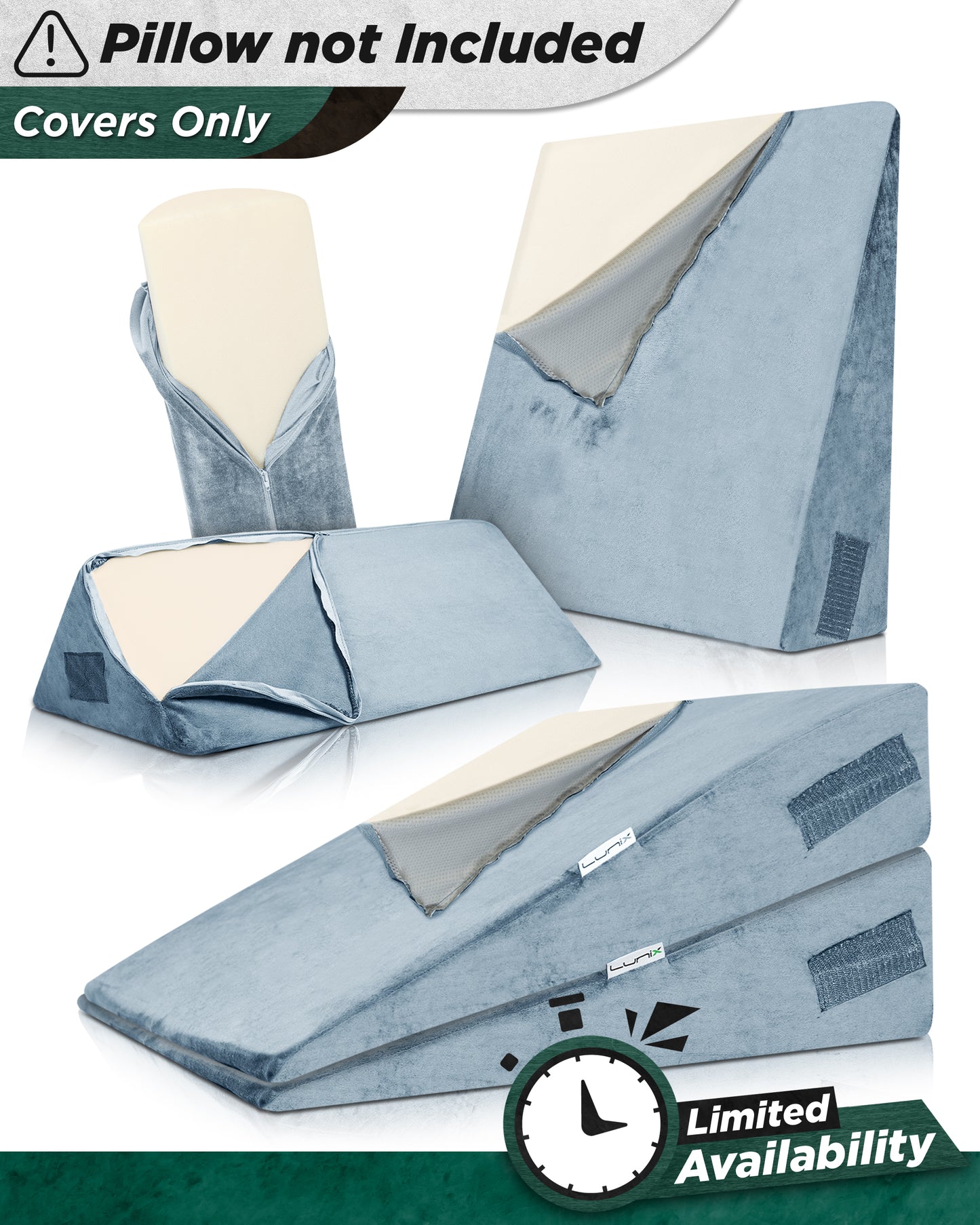 Lunix LX11 5pcs Wedge Pillow Set + Extra Cover Bundle (Gray)