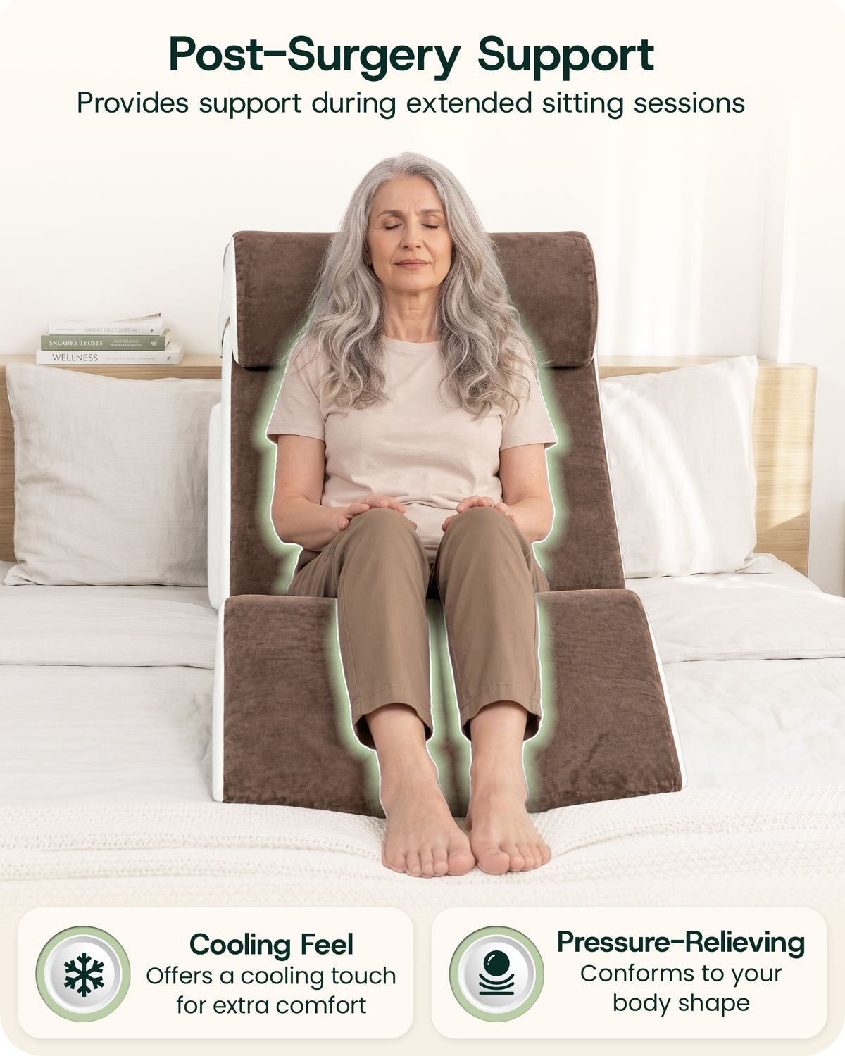 LX5 4-Piece Support for Shoulder & Upper Body Rest, Orthopedic Bed Wedge Pillow Set, Almond Brown