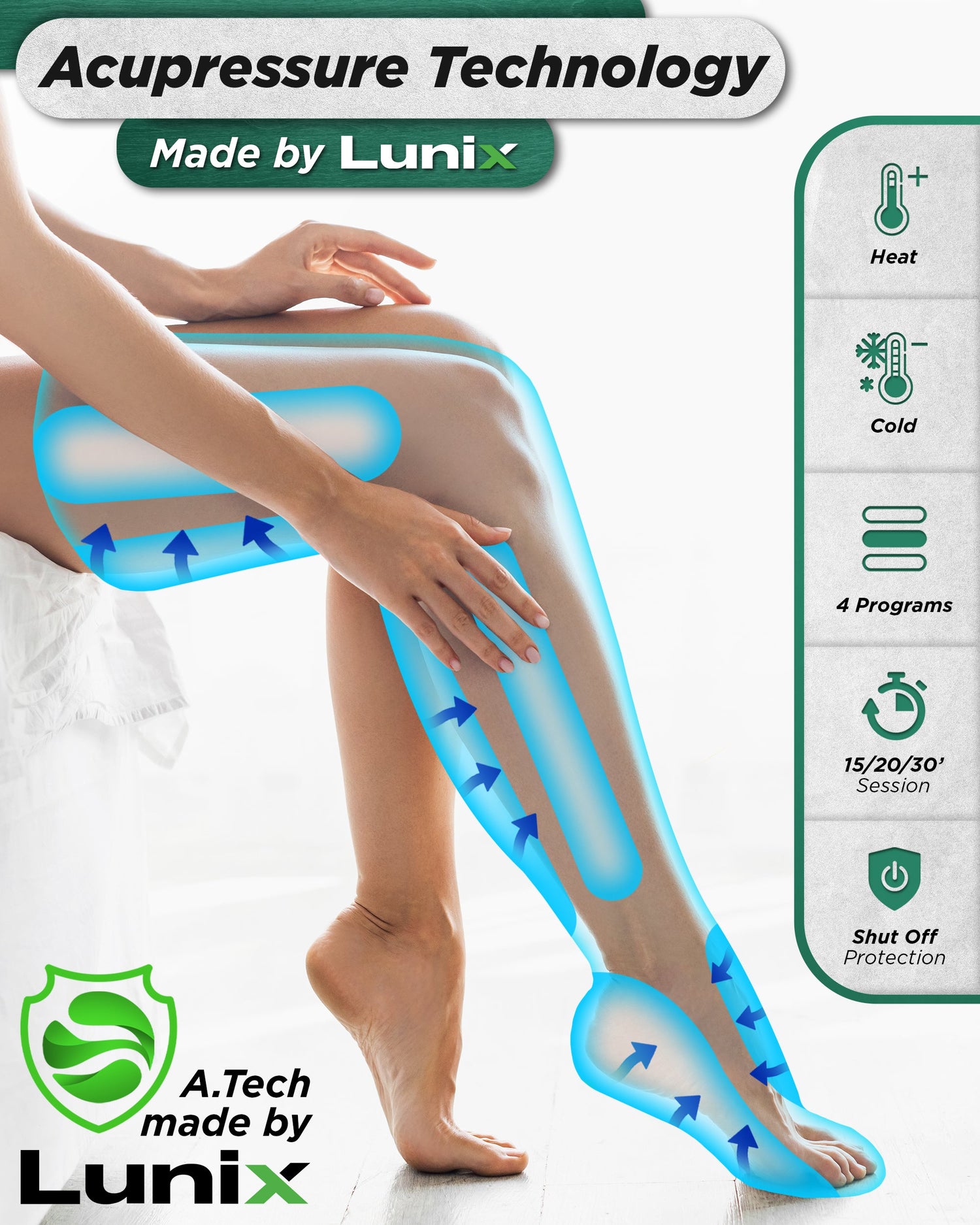 LX10 FULL LEG COMPRESSION MASSAGER, WITH HOT/COLD PACK GREEN