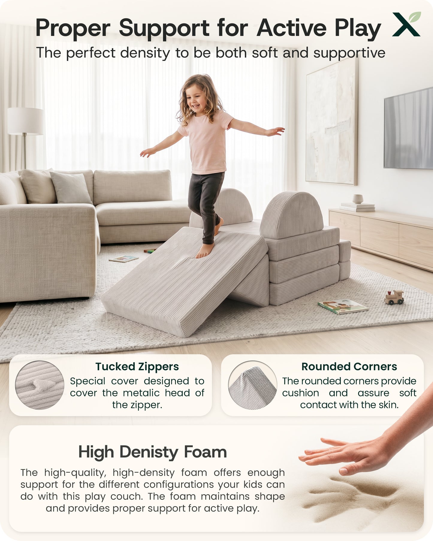 Lunix 14pcs Modular Play Couch, Sand Beige