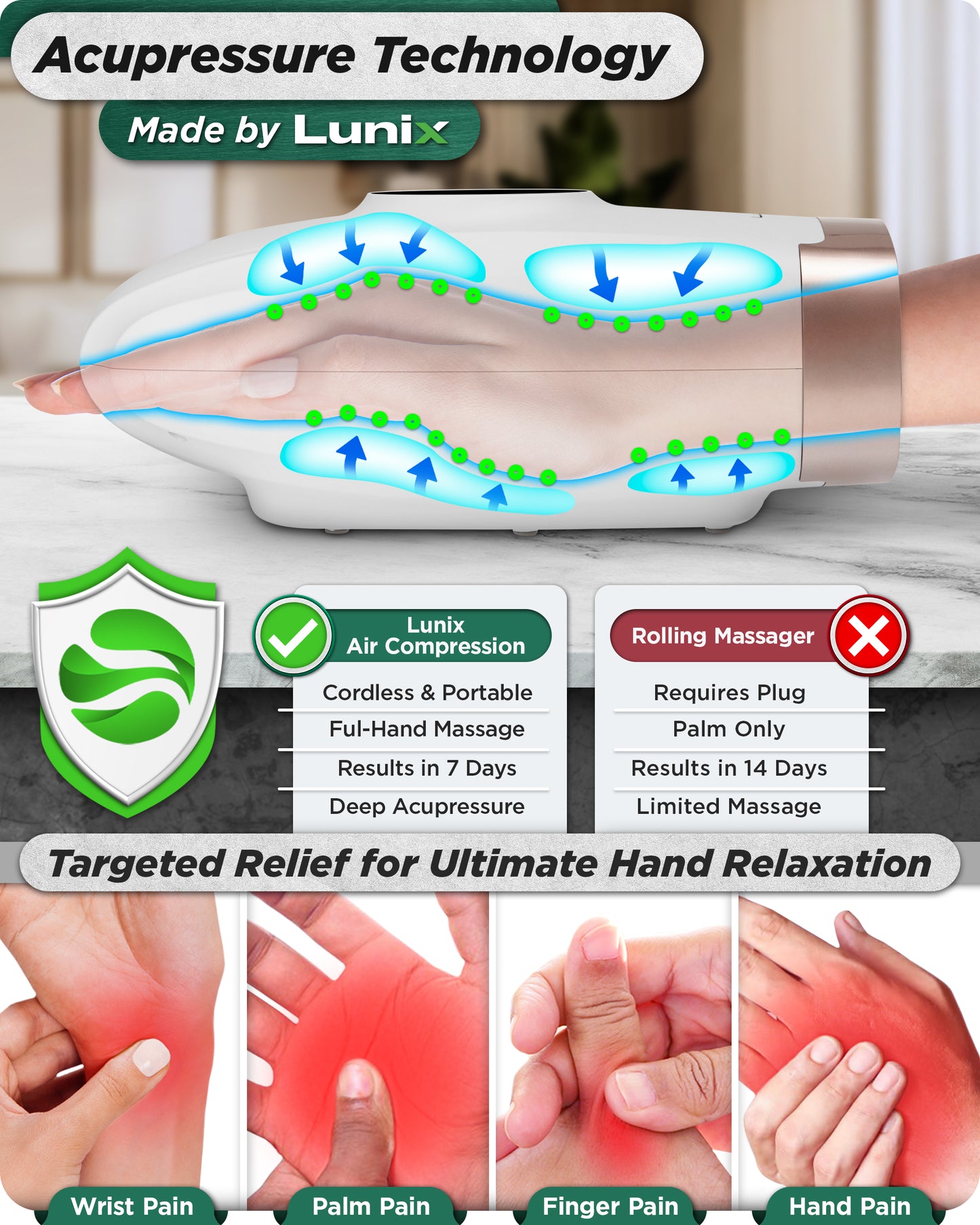 LX7 LCD Touchscreen Hand Massager, Heated Air Compression, Lunar White