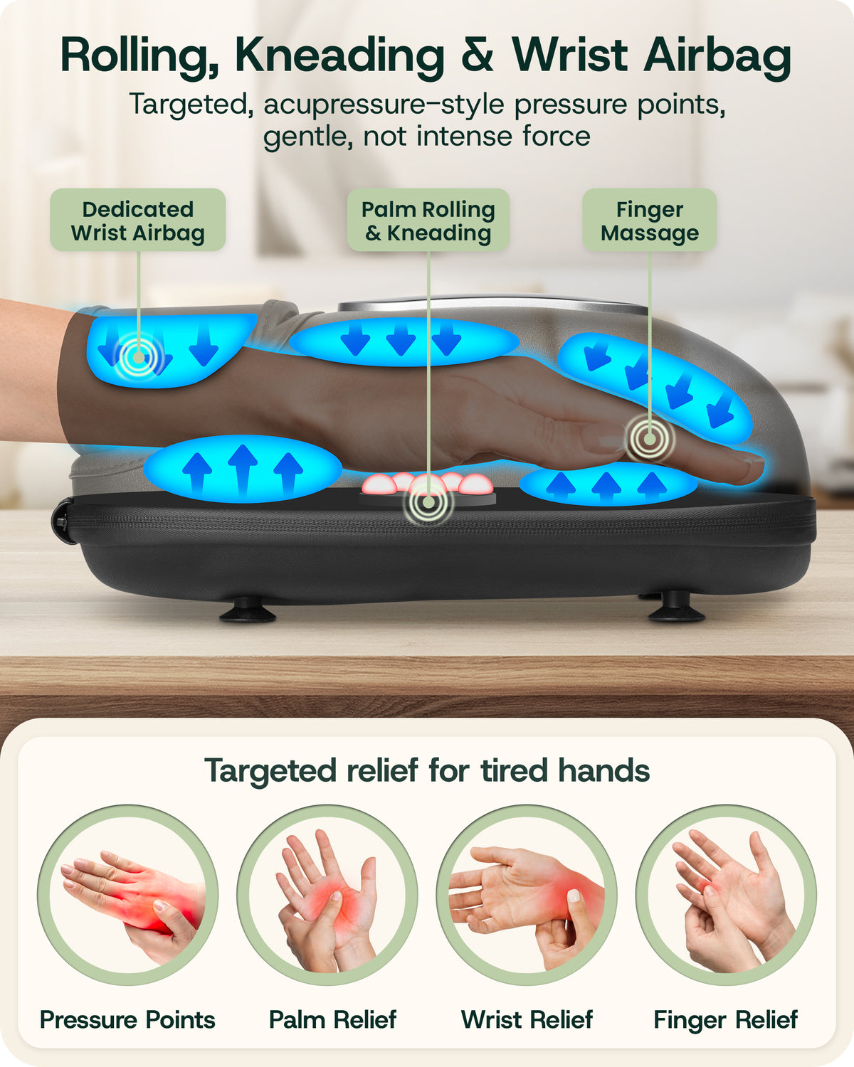 LX31 Rolling Hand Massager, Heat, Compression + Kneading, Smart Memory, Charcoal Black