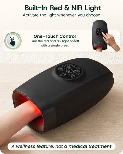 Lunix LX33 Hand Massager with Red Light Therapy, Carpal Tunnel & Wrist Pain Relief Device, Charcoal Black