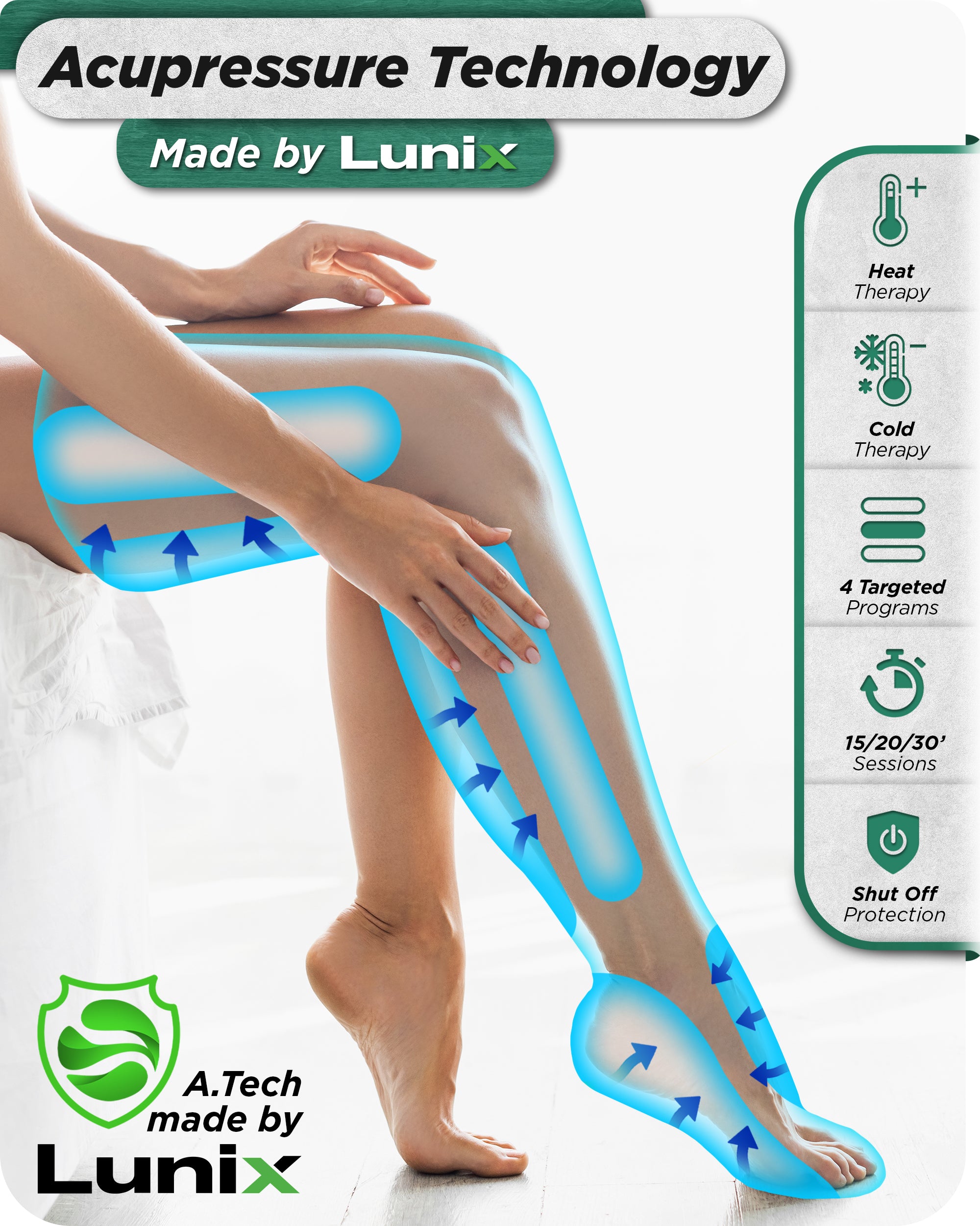 LX10 FULL LEG COMPRESSION MASSAGER WITH HOT/COLD PACK - BLACK - UPGRADED
