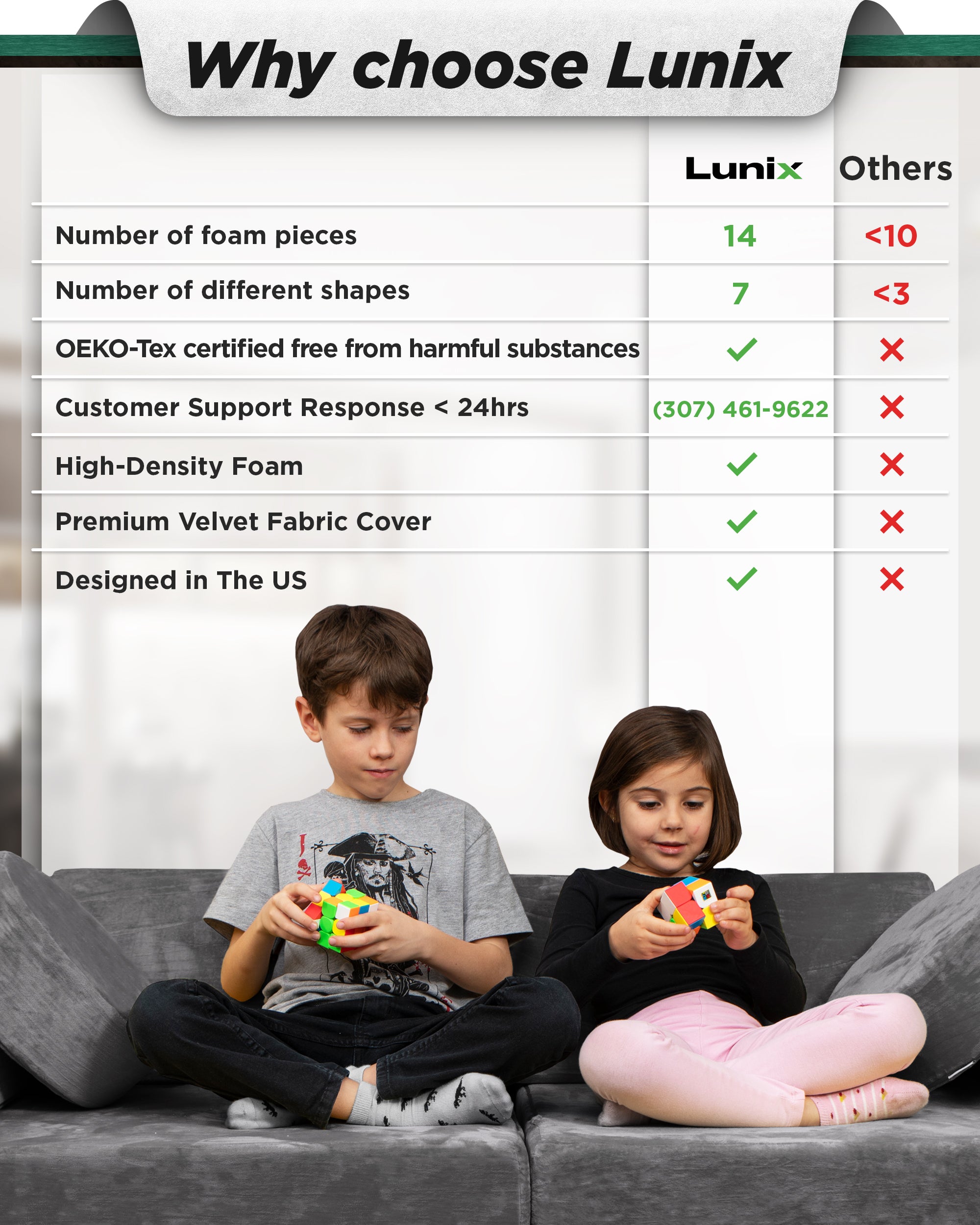 LX15 14pcs Modular Kids Couch Steel Gray