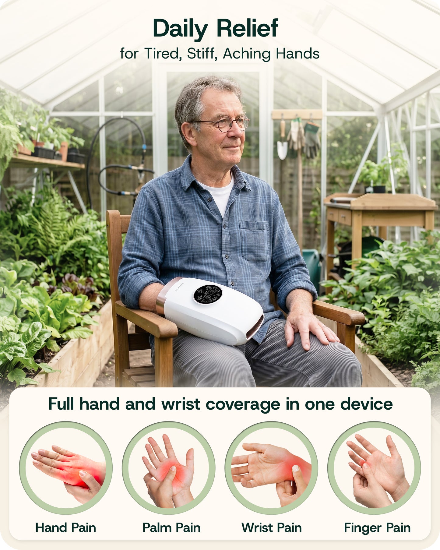 LX3 Carpal Tunnel & Wrist Pain Relief Device, Heated Air Compression Hand Massager, Lunar White