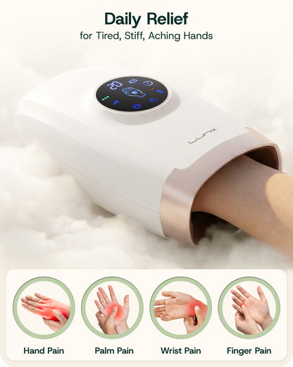 LX7 LCD Touchscreen Hand Massager, Heated Air Compression, Lunar White