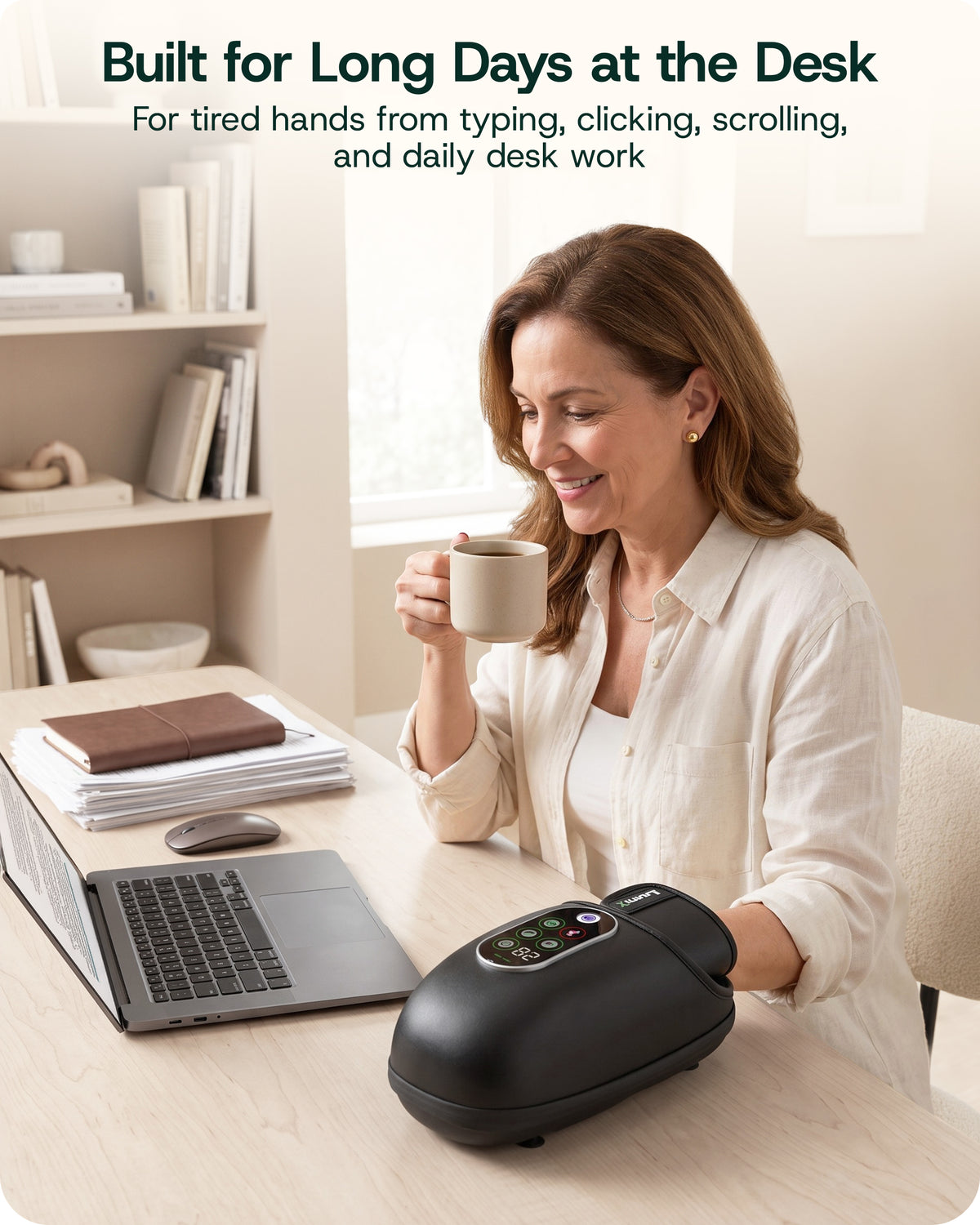 LX31 Rolling Hand Massager, Heat, Compression + Kneading, Smart Memory, Charcoal Black