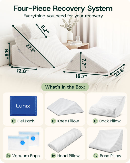 LX5 4-Piece Support for Shoulder & Upper Body Rest, Orthopedic Bed Wedge Pillow Set, Pebble White