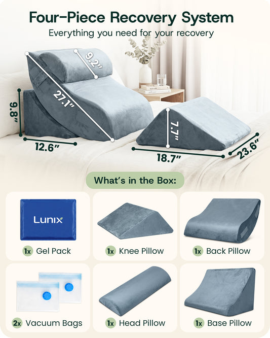 LX5 4-Piece Support for Shoulder & Upper Body Rest, Orthopedic Bed Wedge Pillow Set, Stone Navy with Aloe Vera