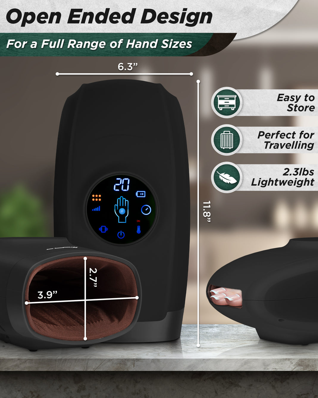 Lunix LX7 Touchscreen Hand Massager Black