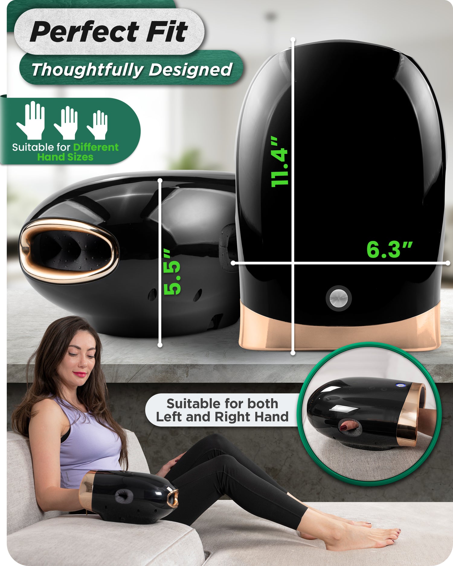 LX30 Hand Massager with Heat and Cold, Kneading and Compression - Black