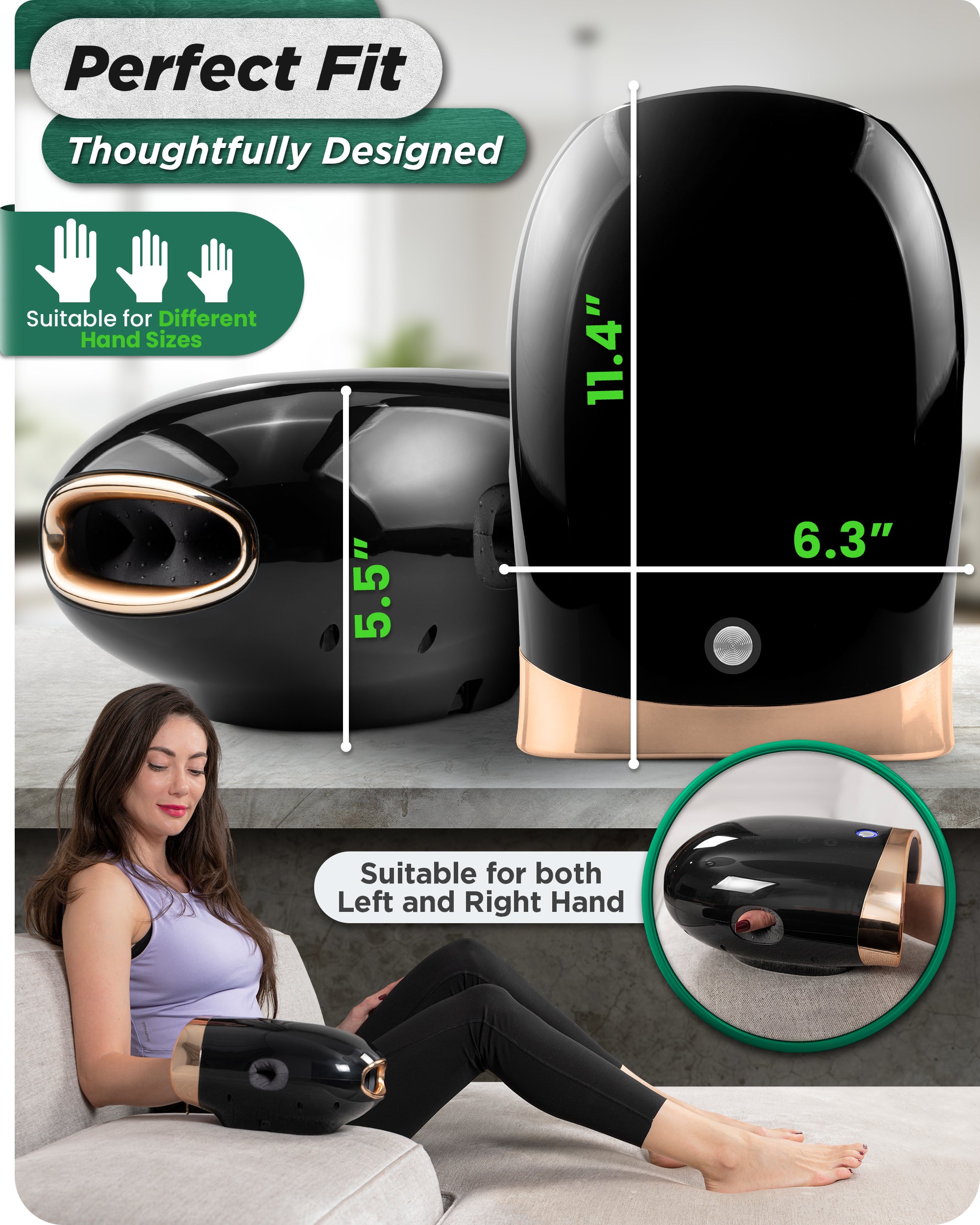 LX30 Hand Massager with Heat and Cold, Kneading and Compression - Black