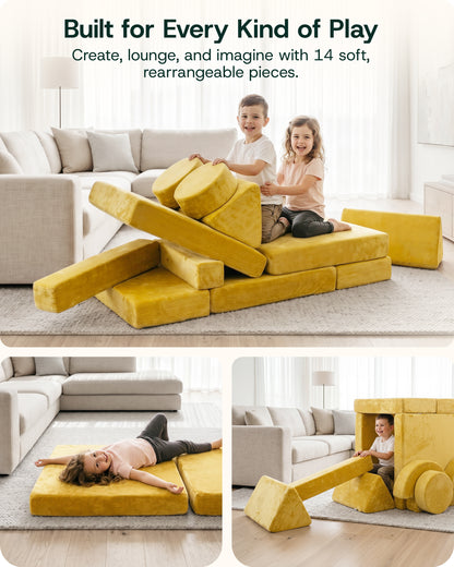 LX15 14pcs Modular Play Couch, Amber Yellow