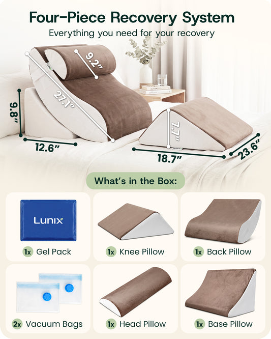 LX5 4-Piece Support for Shoulder & Upper Body Rest, Orthopedic Bed Wedge Pillow Set, Almond Brown