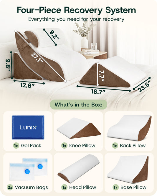 LX5 4-Piece Support for Shoulder & Upper Body Rest, Orthopedic Bed Wedge Pillow Set, Oat Brown