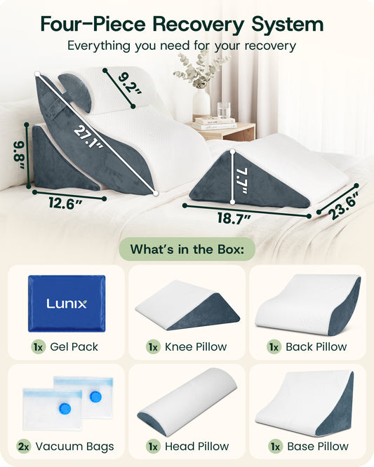 LX5 4-Piece Support for Shoulder & Upper Body Rest, Orthopedic Bed Wedge Pillow Set, Arctic Navy