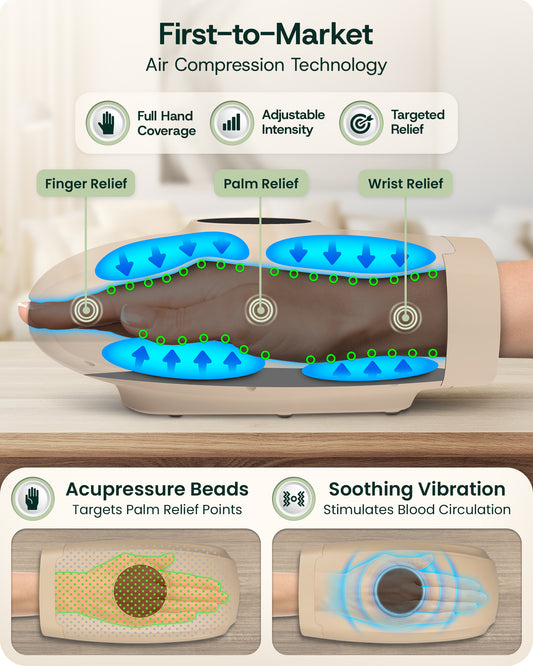 LX7 LCD Touchscreen Hand Massager, Heated Air Compression, Sand Beige