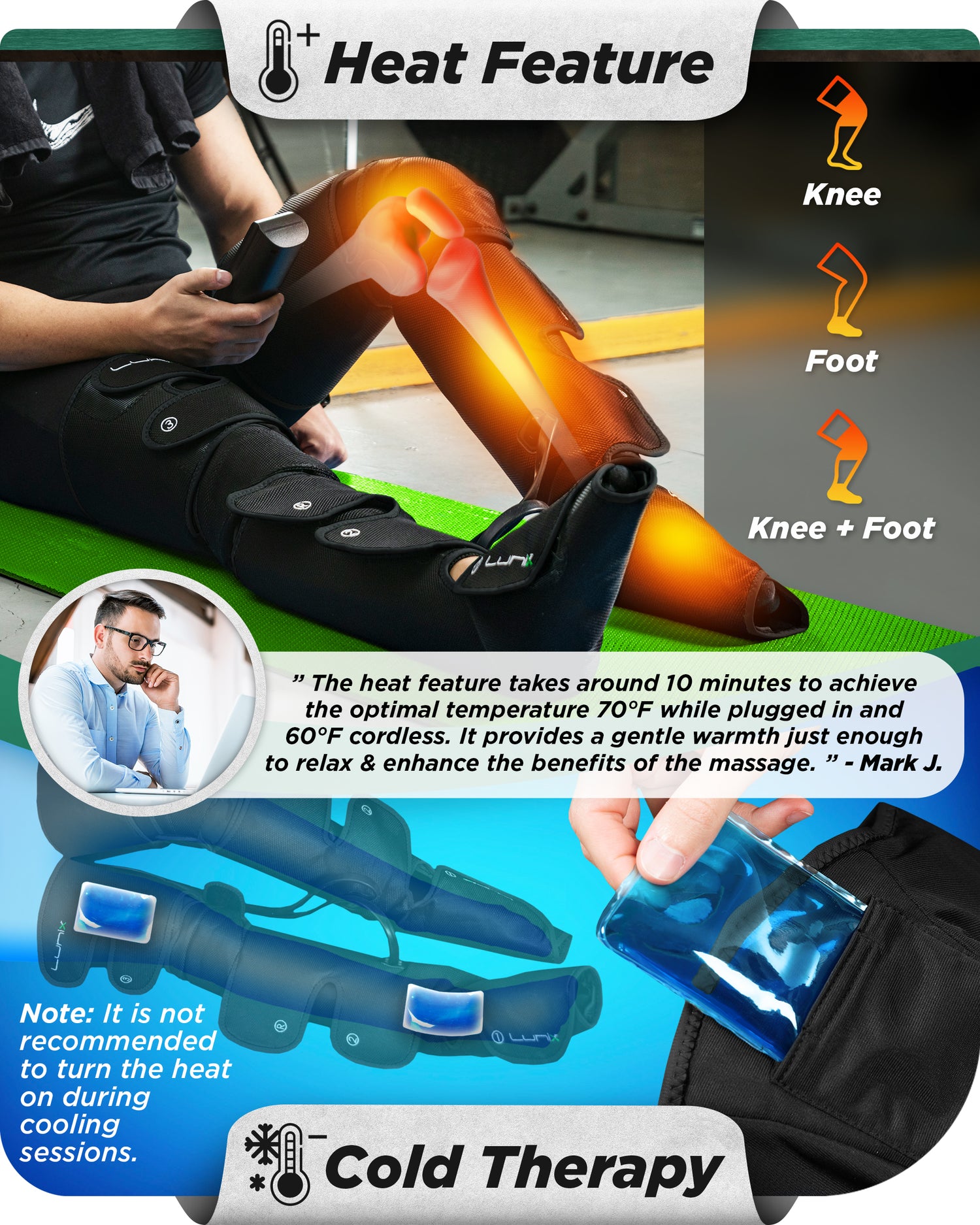 LX10 FULL LEG COMPRESSION MASSAGER WITH HOT/COLD PACK - BLACK - UPGRADED