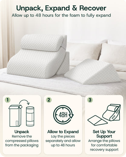 LX5 4-Piece Support for Shoulder & Upper Body Rest, Orthopedic Bed Wedge Pillow Set, Pebble White