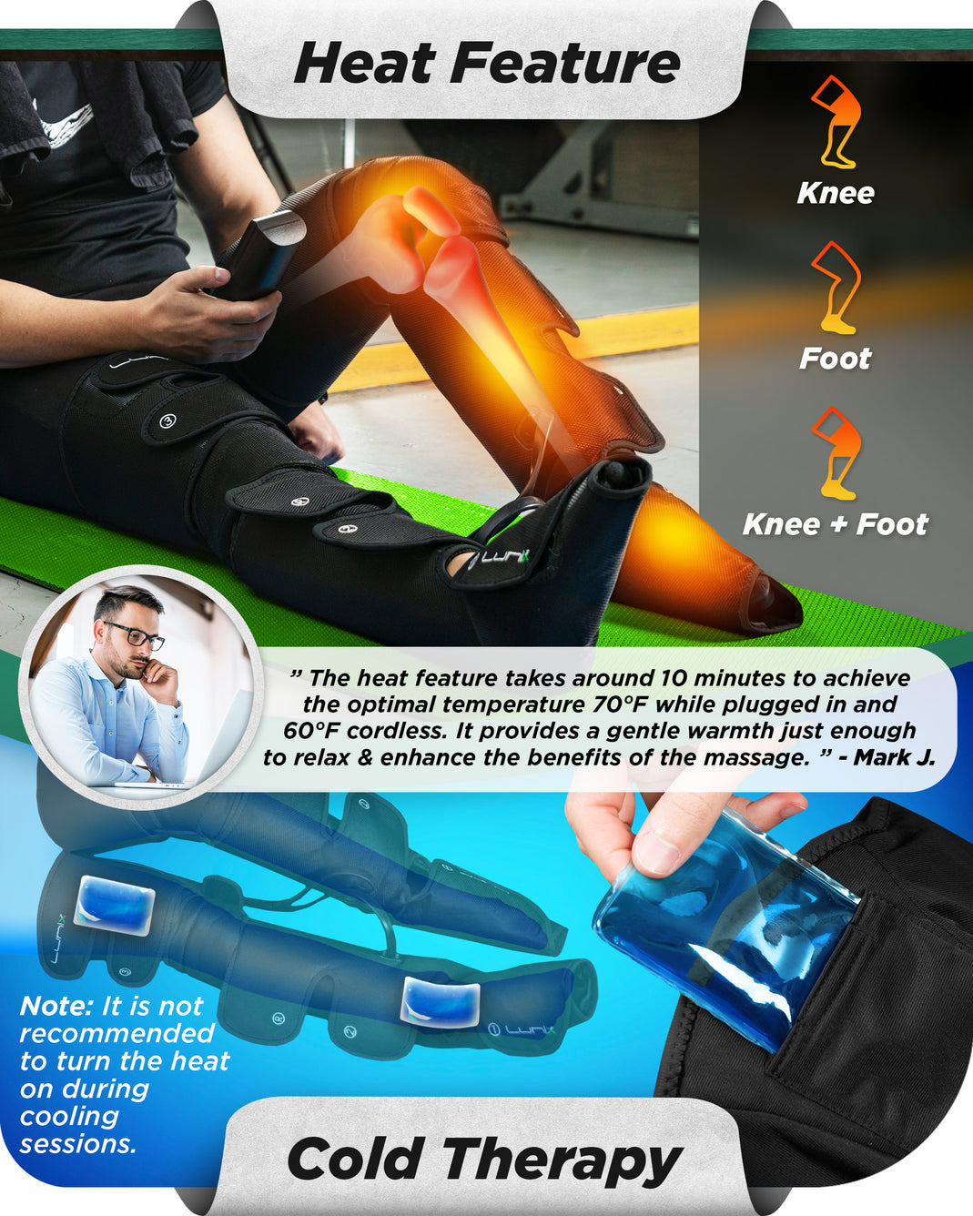 LX10 FULL LEG COMPRESSION MASSAGER, WITH HOT/COLD PACK BLACK