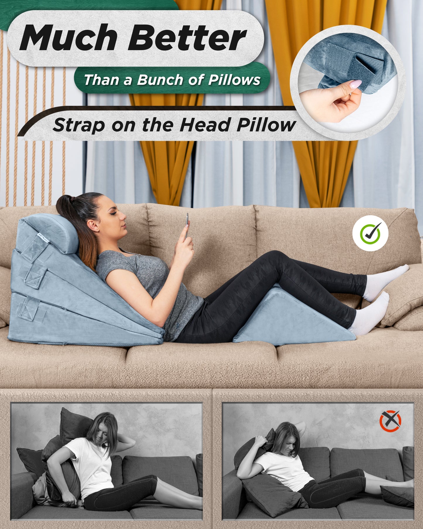 Lunix LX11 5pcs Wedge Pillow Set + Extra Cover Bundle (Gray)