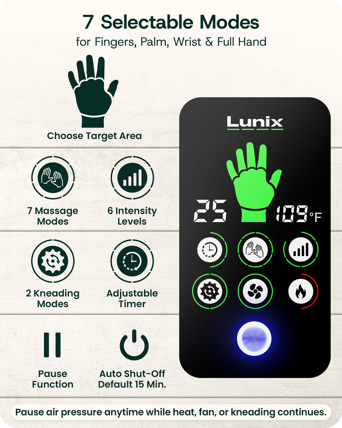 LX30 Rolling Hand Massager, Kneading + Compression, Heat + Cooling Fan, Charcoal Black