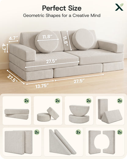 Lunix 14pcs Modular Play Couch, Sand Beige