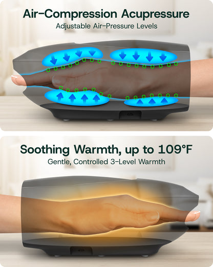LX29 Hand Massager with Heat & Air Compression, Charcoal Black