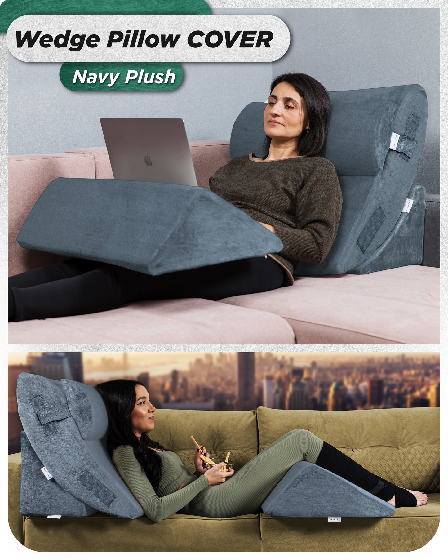 Lunix LX5 Wedge Pillow Set + Extra Cover Bundle (Full Navy)