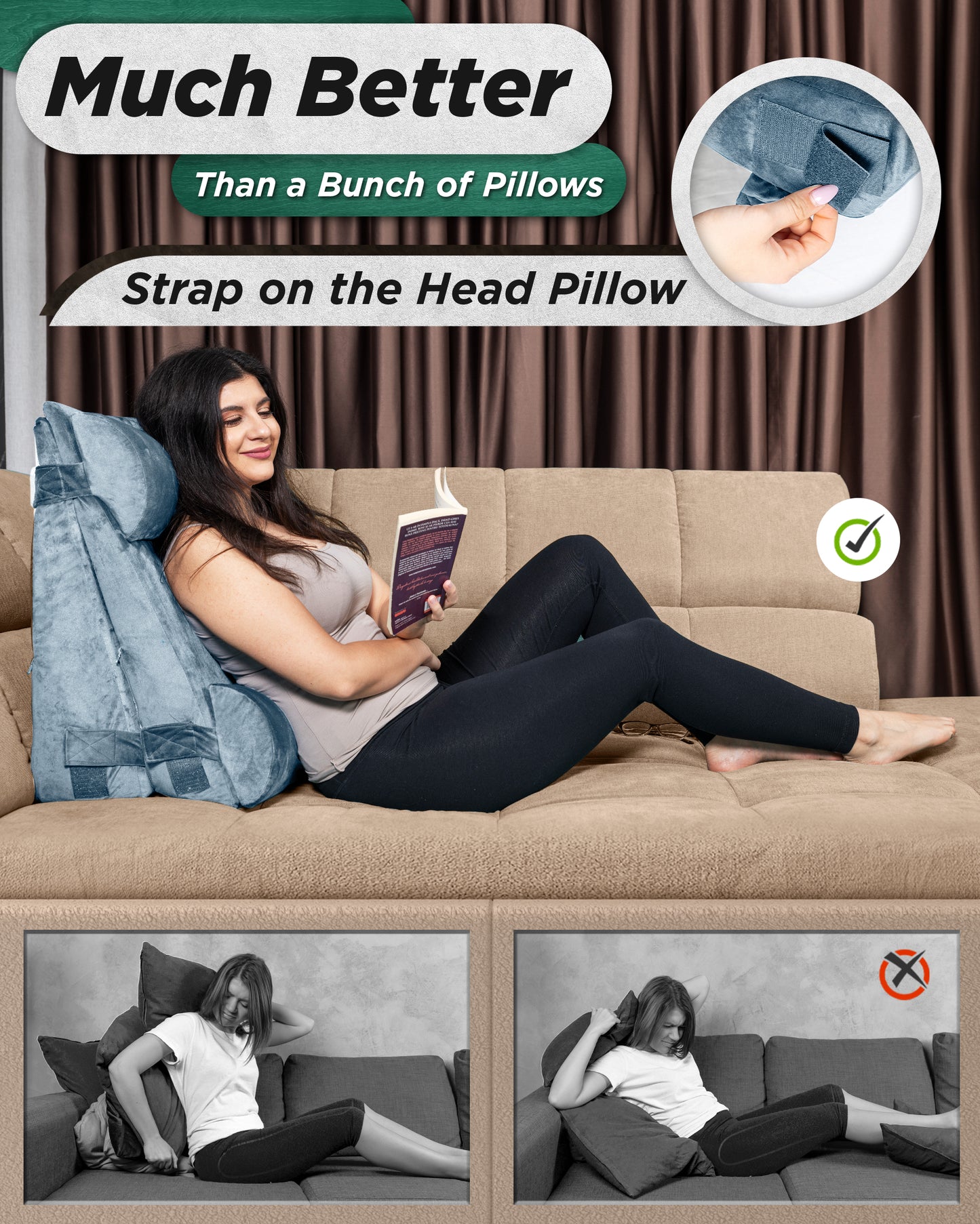Lunix LX8 2-Layer Wedge Pillow Set + Extra Cover Bundle (Gray)