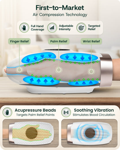 LX7 LCD Touchscreen Hand Massager, Heated Air Compression, Lunar White