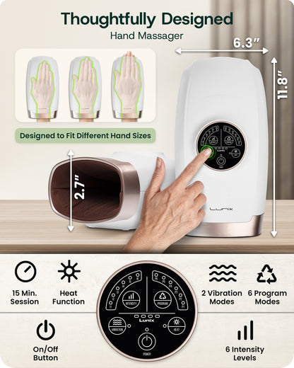 LX3 Carpal Tunnel & Wrist Pain Relief Device, Heated Air Compression Hand Massager, Lunar White