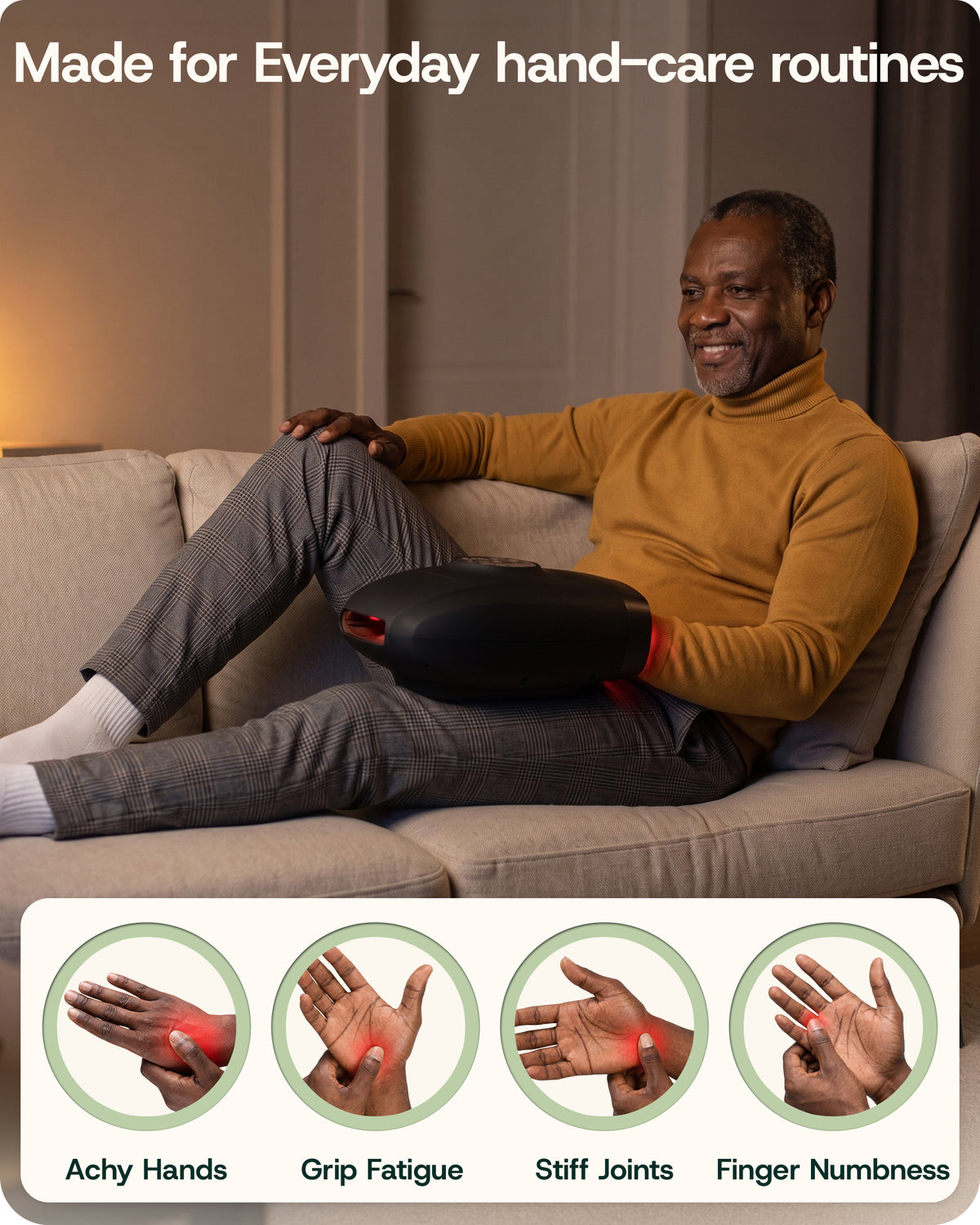 Lunix LX33 Hand Massager with Red Light Therapy, Carpal Tunnel & Wrist Pain Relief Device, Charcoal Black