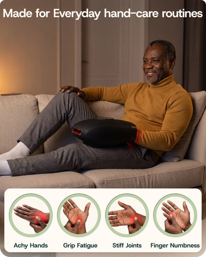 Lunix LX33 Hand Massager with Red Light Therapy, Carpal Tunnel & Wrist Pain Relief Device, Charcoal Black