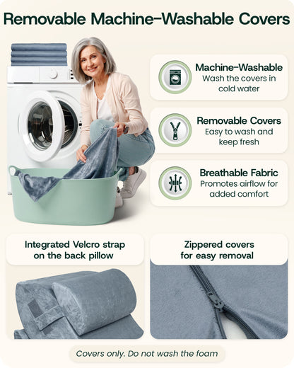 LX5 4-Piece Support for Shoulder & Upper Body Rest, Orthopedic Bed Wedge Pillow Set, Stone Navy with Aloe Vera