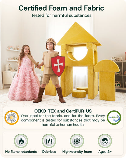 LX15 14pcs Modular Play Couch, Amber Yellow