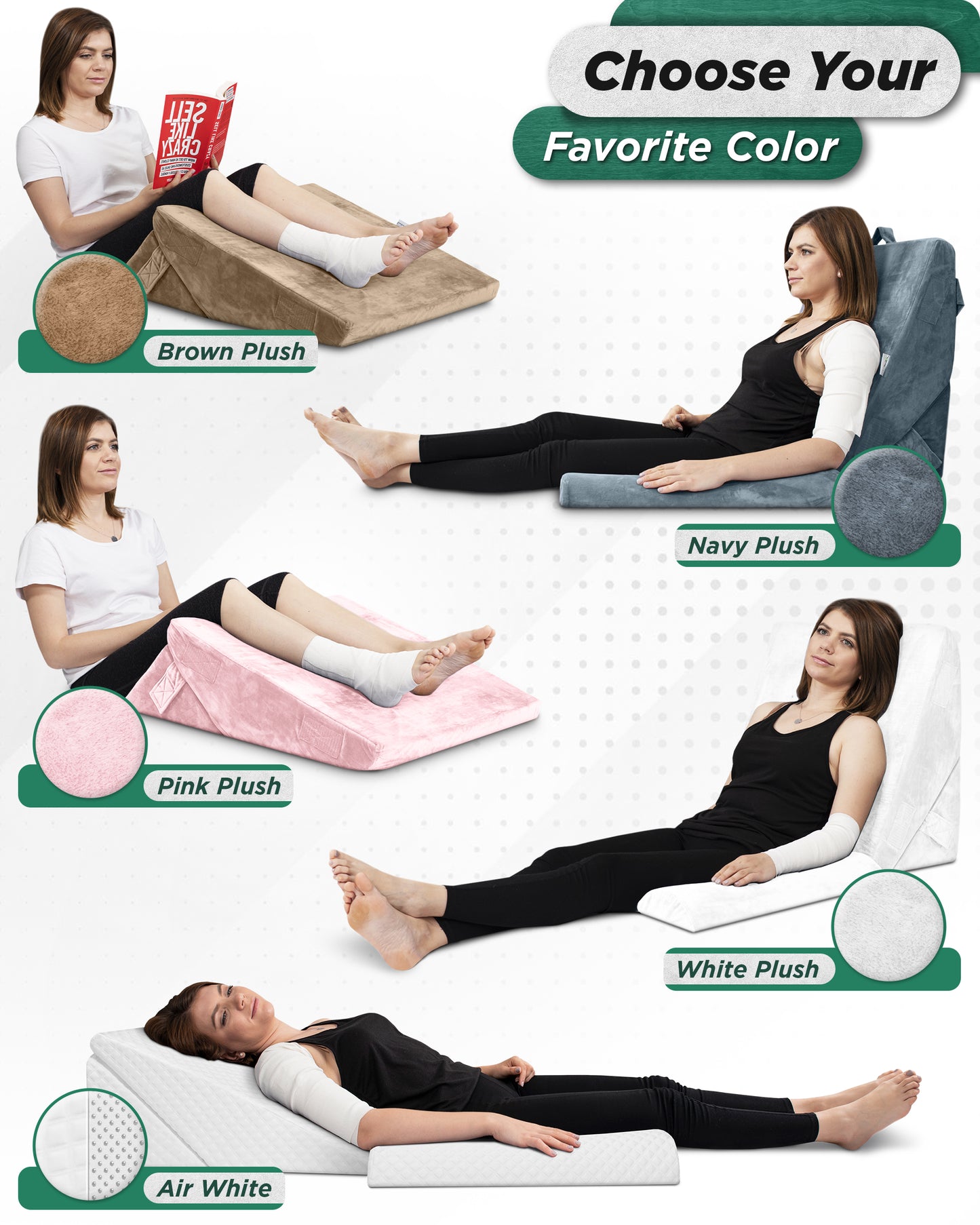 Lunix LX6 3pc Wedge Pillow Set (Navy) + Extra Cover Bundle (Pink)