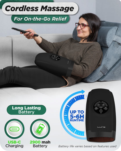 Lunix LX33 Hand Massager with Red Light Therapy, Carpal Tunnel &amp; Wrist Pain Relief Device, Charcoal Black