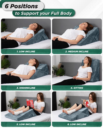 2-Piece Orthopedic Bed Wedge Pillow System, with Hot Cold Pack - Navy